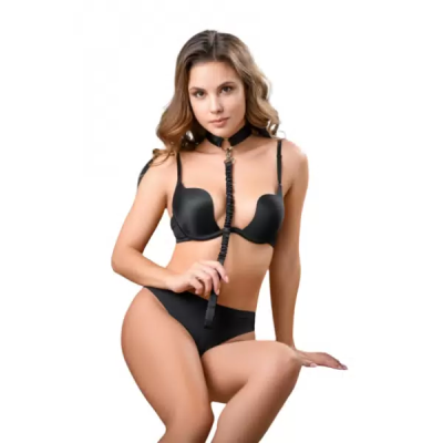 Чокер атласный черный с поводком Romantic от BDSM Arsenal